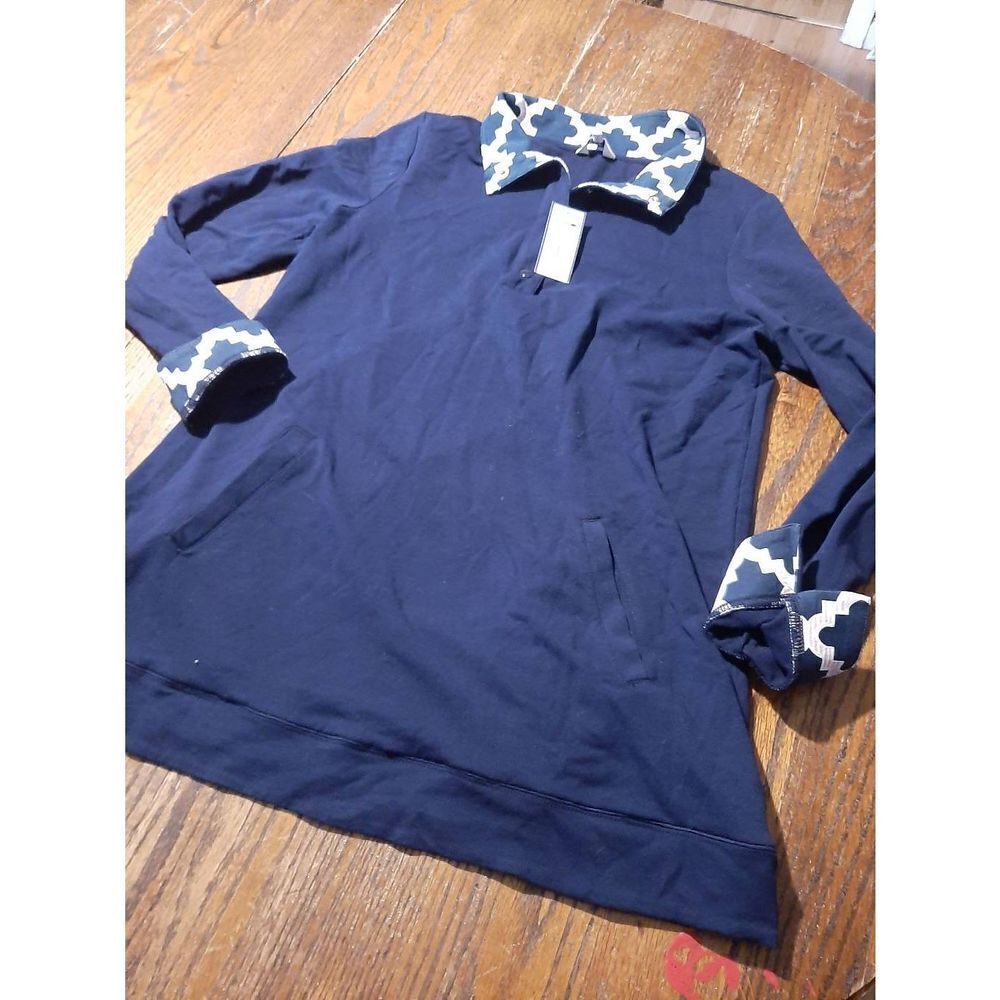 New Large Crown & Ivy Long Sleeve Moroccan Market  Shirt Top Blue Pink White NWT